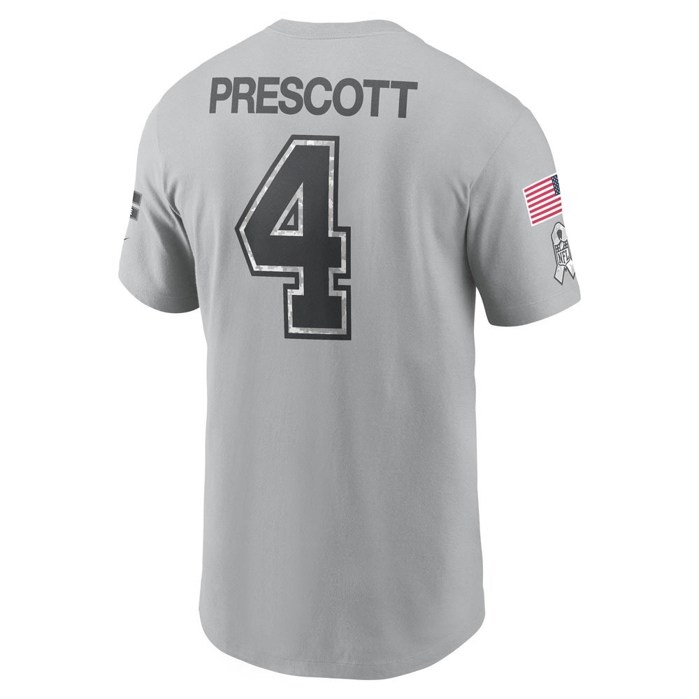 Men's Dallas Cowboys Dak Prescott Gray 2024 Salute To Service Name & Number T-Shirt