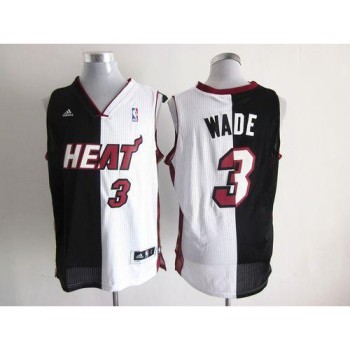 Heat #3 Dwyane Wade Black/White Split Fashion Stitched NBA Jersey
