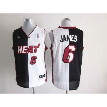 Heat #6 LeBron James Black/White Split Fashion Stitched NBA Jersey