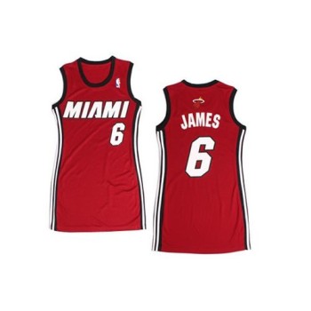 Heat #6 LeBron James Red Women's Dress Stitched NBA Jersey
