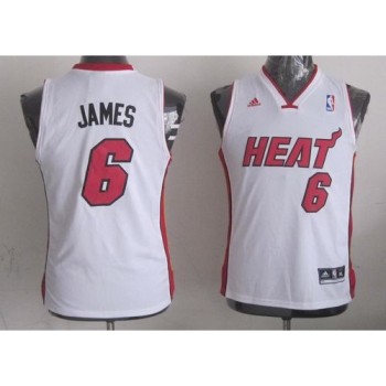 Heat #6 LeBron James White Stitched Youth NBA Jersey