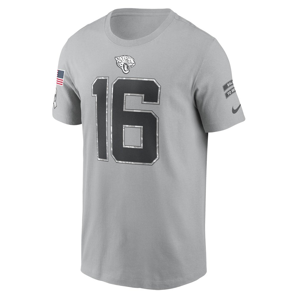 Men's Jacksonville Jaguars Trevor Lawrence Gray 2024 Salute To Service Name & Number T-Shirt
