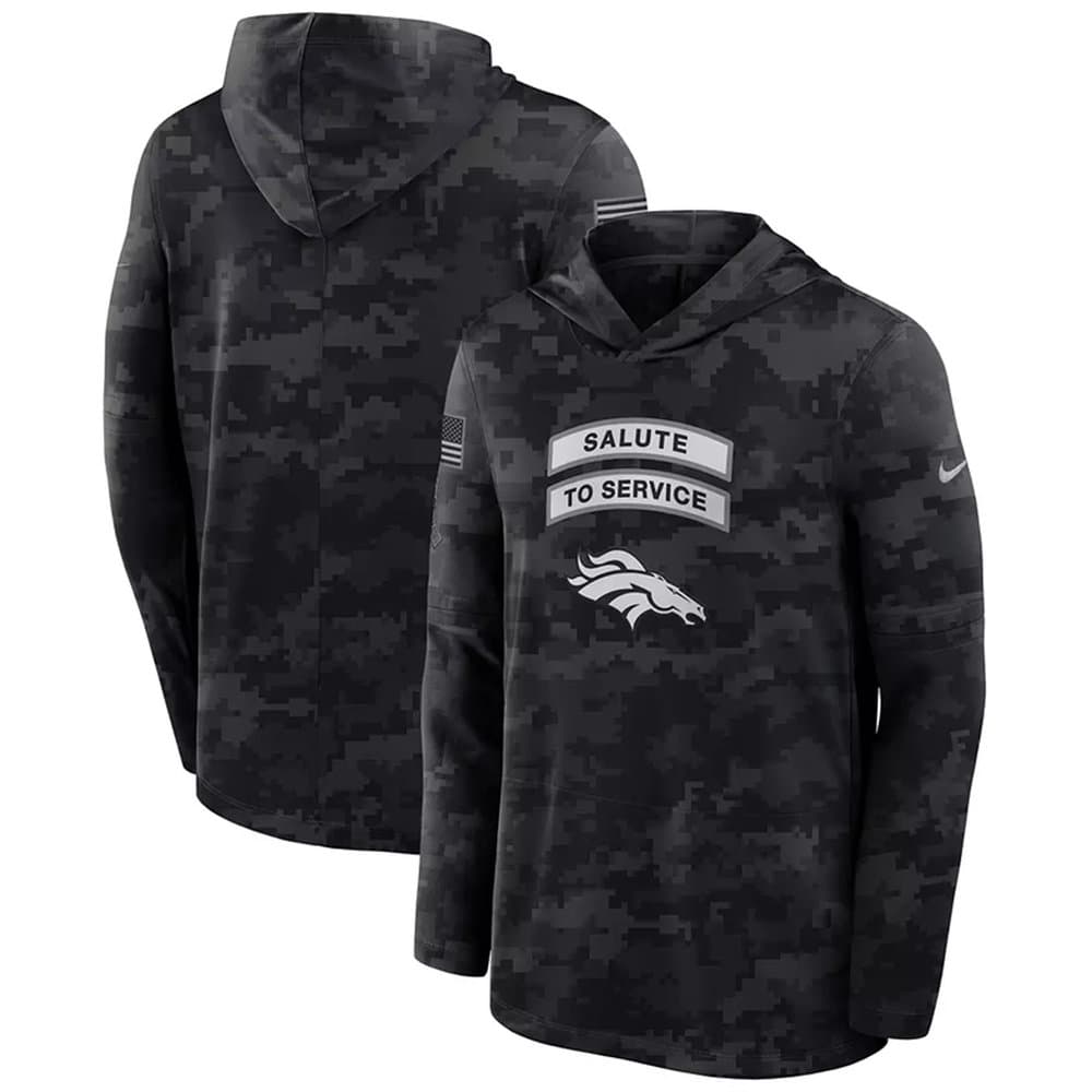 Men's Denver Broncos Black 2026 Salute to Service Sideline Lightweight Dri-FIT Long Sleeve Top Hoodie