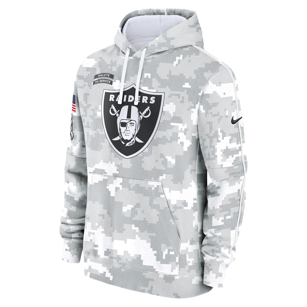 Youth Las Vegas Raiders White/Gray 2024 Salute To Service Pullover Hoodie