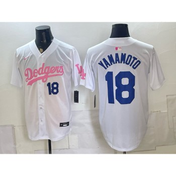 Youth Los Angeles Dodgers #18 Yoshinobu Yamamoto White Cool Base Stitched Baseball Jersey