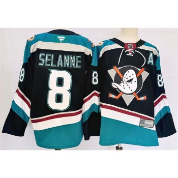 Men's Anaheim Ducks #8 Teemu Selanne Black/Teal 2024-25 Stitched Premium Jersey Men's Anaheim Ducks #8 Teemu Selanne Black/Teal 2024-25 Stitched Premium Jersey