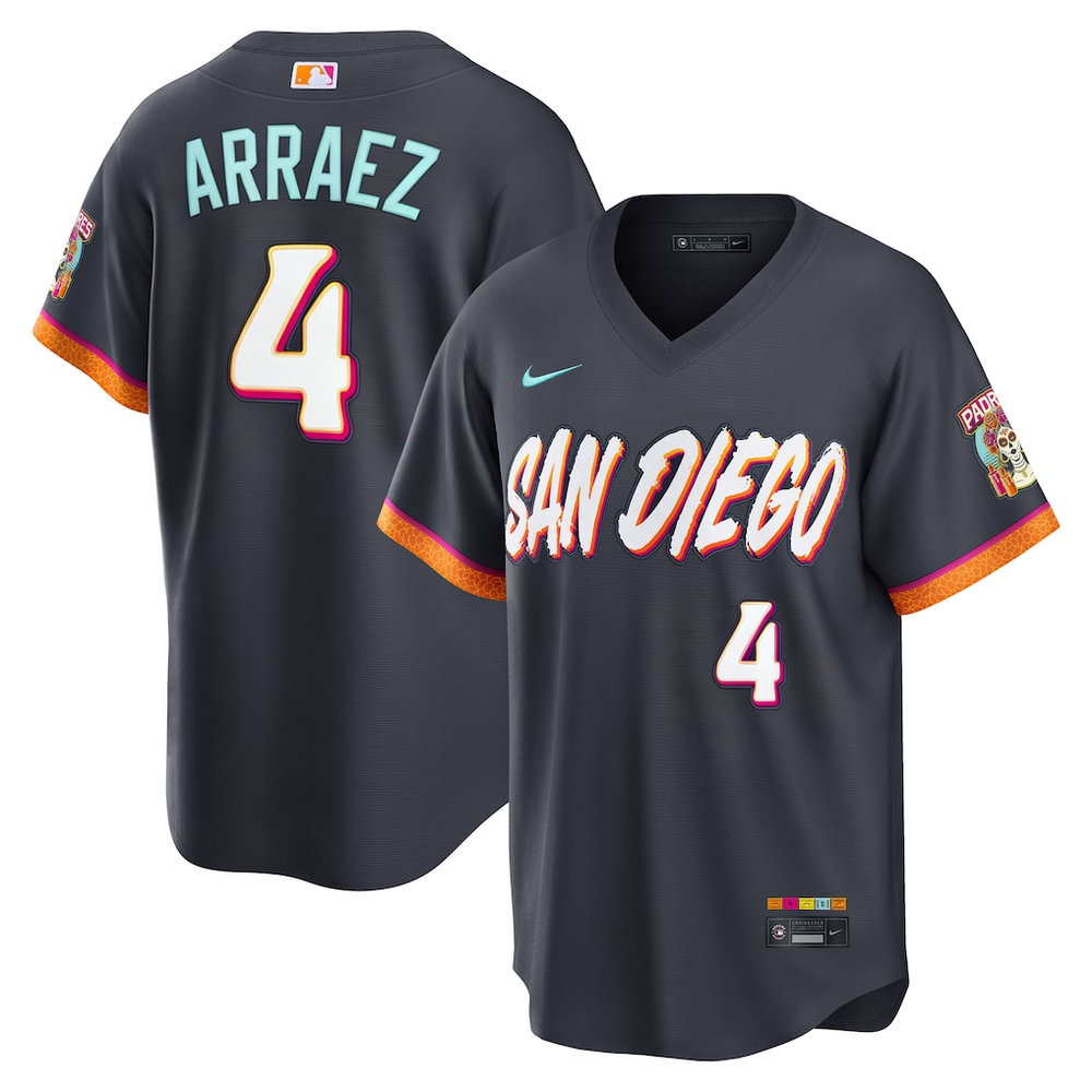 Men's San Diego Padres #4 Luis Arraez Nike Obsidian 2026 City Connect Stadium Jersey