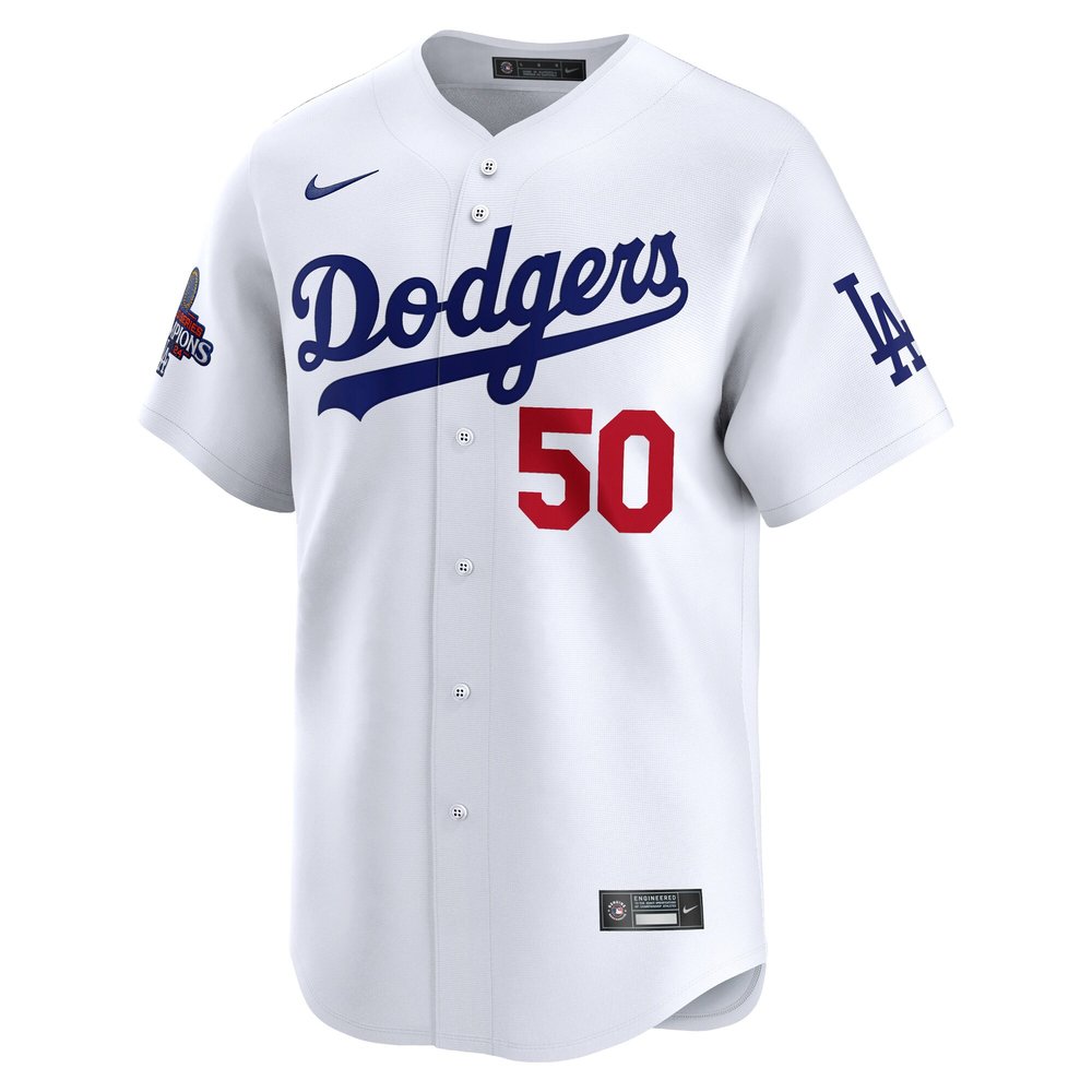 Men's Los Angeles Dodgers #50 Mookie Betts White 2024 World Series Champions Home Limited Player Jersey