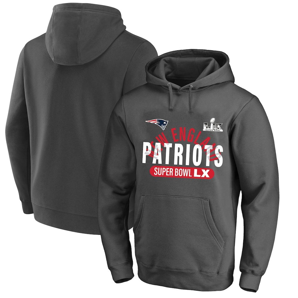 Men's New England Patriots Charcoal Super Bowl LX Big & Tall Game Plan Hoodie Men's New England Patriots Charcoal Super Bowl LX Big & Tall Game Plan Hoodie