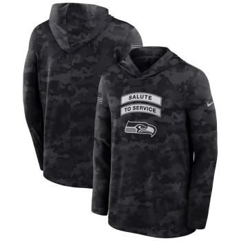 Men's Seattle Seahawks Black 2026 Salute to Service Sideline Lightweight Dri-FIT Long Sleeve Top Hoodie