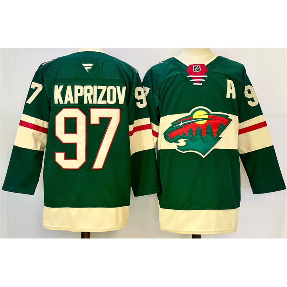 Men's Minnesota Wild #97 Kirill Kaprizov Green 2024-25 With Patch Home Stitched Hockey Premium Jersey Men's Minnesota Wild #97 Kirill Kaprizov Green 2024-25 With Patch Home Stitched Hockey Premium Jersey