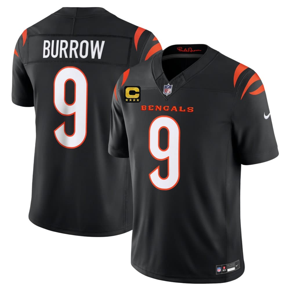 Men's Cincinnati Bengals #9 Joe Burrow Black 2026 4-Star C Patch Vapor F.U.S.E. Untouchable Limited Jersey