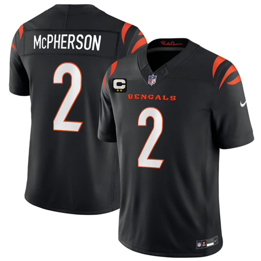 Men's Cincinnati Bengals #2 Evan McPherson Black 2026 2-Star C Patch Vapor F.U.S.E. Untouchable Limited Jersey