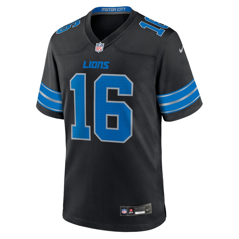 Men's Detroit Lions #16 Jared Goff Black 2nd Alternate Game Jersey