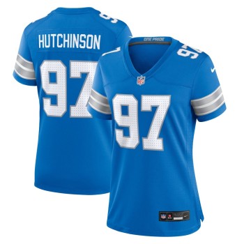 Women's Detroit Lions #97 Aidan Hutchinson Blue Game Jersey Women's Detroit Lions #97 Aidan Hutchinson Blue Game Jersey