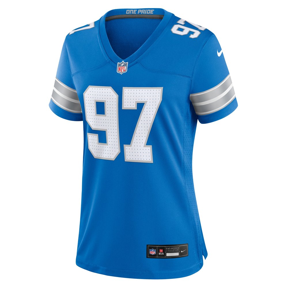 Women's Detroit Lions #97 Aidan Hutchinson Blue Game Jersey