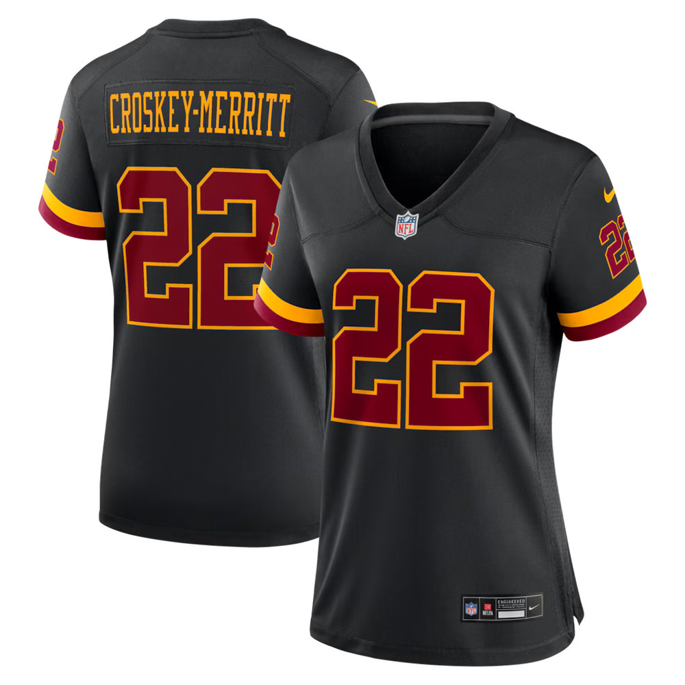 Women's Washington Commanders #22 Jacory Croskey-Merritt Nike Black Hail Raiser Alternate Game Jersey Women's Washington Commanders #22 Jacory Croskey-Merritt Nike Black Hail Raiser Alternate Game Jersey