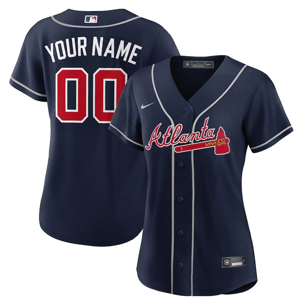 Women's Atlanta Braves Navy Cool Base Stitched Baseball Custom Jersey Women's Atlanta Braves Navy Cool Base Stitched Baseball Custom Jersey
