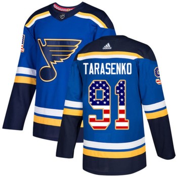 Men's St. Louis Blues #91 Vladimir Tarasenko Blue USA Flag Hockey Stitched Baseball Jersey