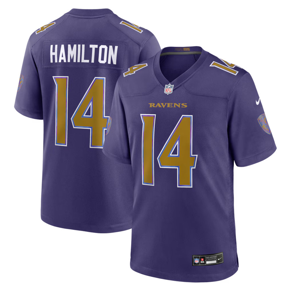 Men's Baltimore Ravens #14 Kyle Hamilton Nike Purple Alternate Game Jersey