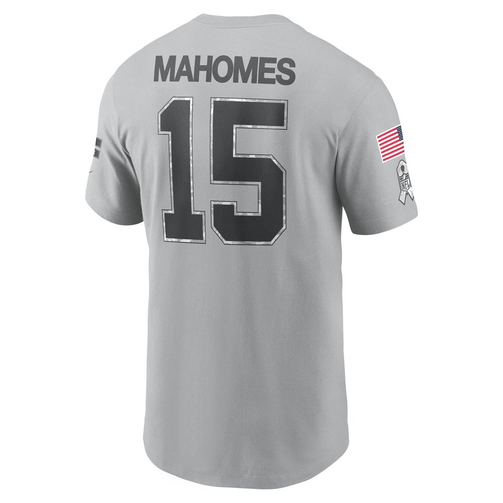 Men's Kansas City Chiefs #15 Patrick Mahomes Gray 2024 Salute To Service Name & Number T-Shirt Men's Kansas City Chiefs #15 Patrick Mahomes Gray 2024 Salute To Service Name & Number T-Shirt