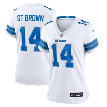 Women's Detroit Lions #14 Amon-Ra St. Brown White White Game Jersey Women's Detroit Lions #14 Amon-Ra St. Brown White White Game Jersey