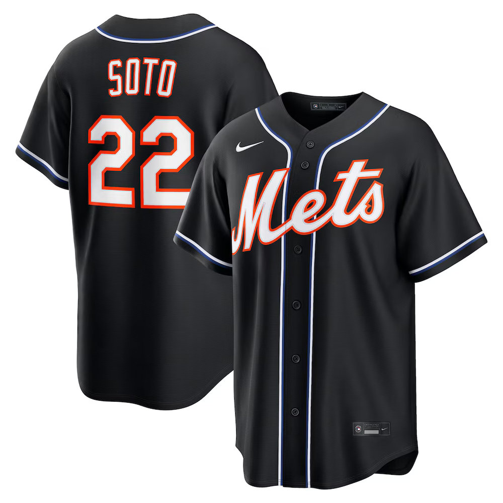 Men's New York Mets #22 Juan Soto Fashion Replica Black Out Jersey