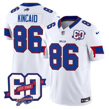 Men's Buffalo Bills #86 Dalton Kincaid White 60th Anniversary Patch Vapor F.U.S.E. Limited Jersey