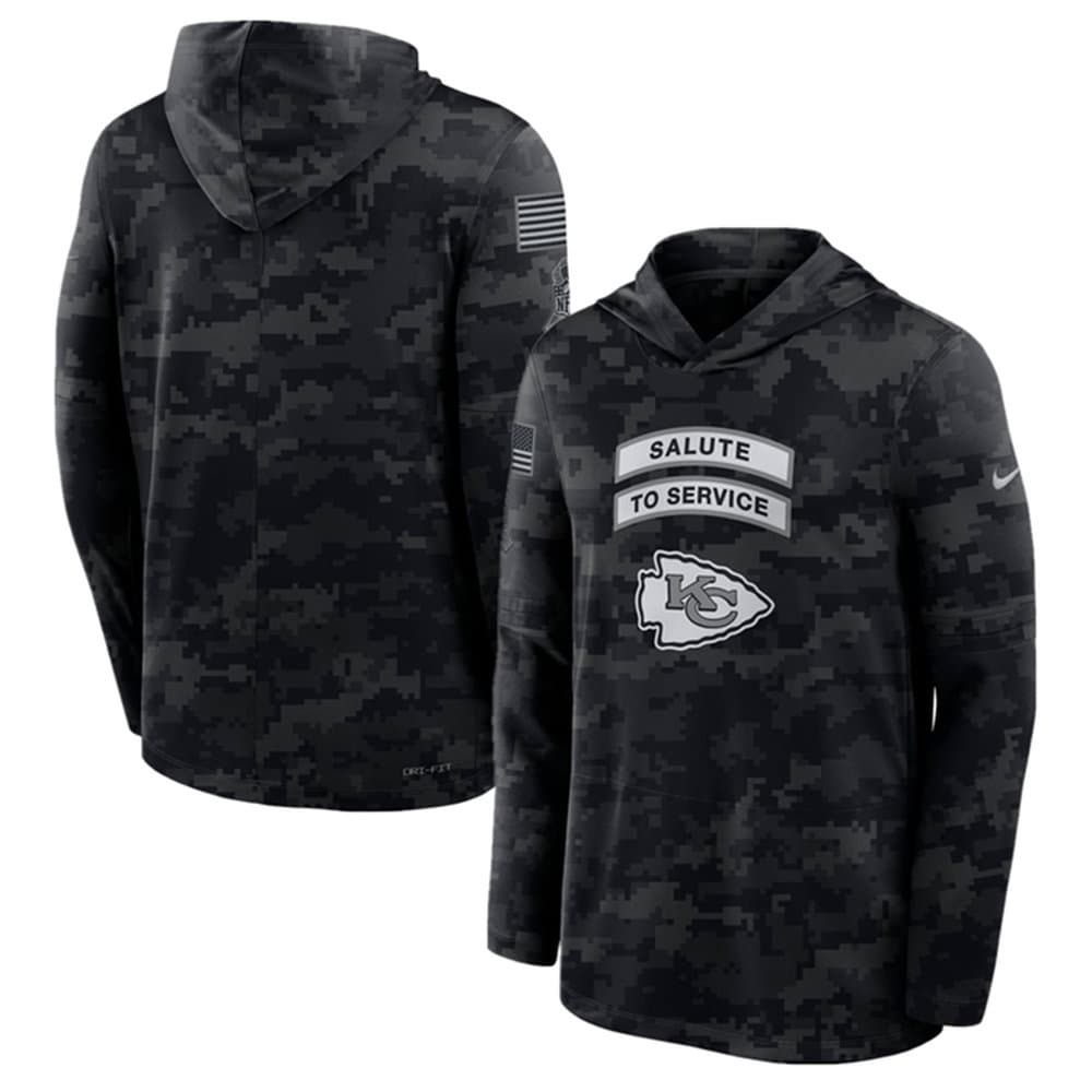 Men's Kansas City Chiefs Black 2026 Salute to Service Sideline Lightweight Dri-FIT Long Sleeve Top Hoodie