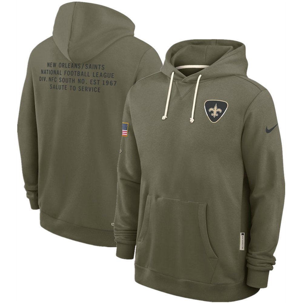 Men's New Orleans Saints Olive 2025 Salute to Service Pullover Hoodie Men's New Orleans Saints Olive 2025 Salute to Service Pullover Hoodie