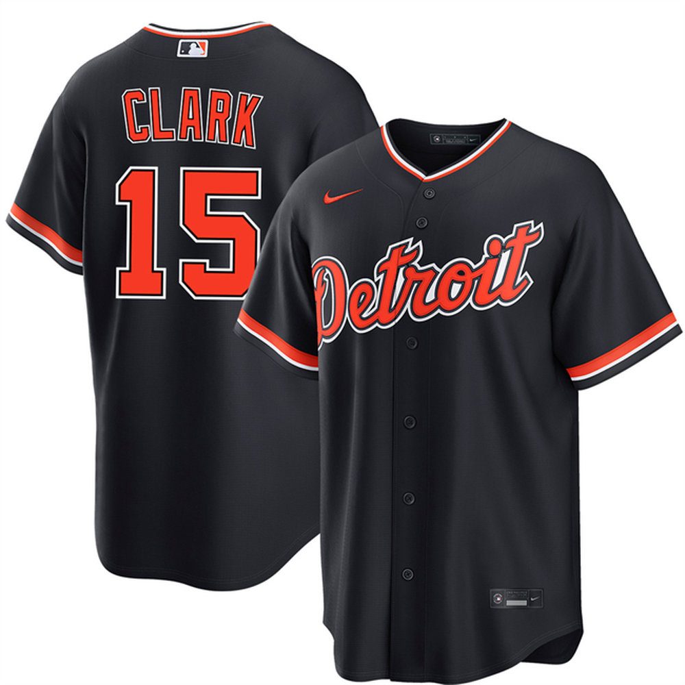 Youth Detroit Tigers #15 Max Clark Navy Alternate Baseball Jersey