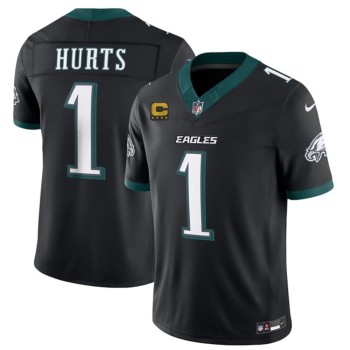 Men's Philadelphia Eagles #1 Jalen Hurts Black 2026 4-Star C Patch Vapor F.U.S.E. Untouchable Limited Throwback Jersey