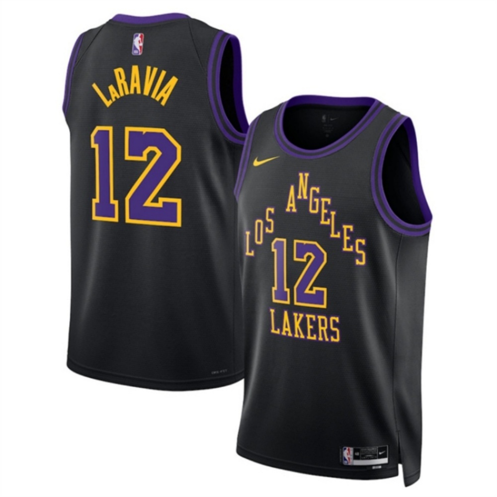 Men's Los Angeles Lakers #12 Jake LaRavia Black 2025/26 City Edition Stitched Basketball Jersey