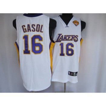 Lakers #16 Pau Gasol Stitched White Final Patch NBA Jersey Lakers #16 Pau Gasol Stitched White Final Patch NBA Jersey