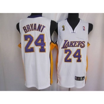 Lakers #24 Kobe Bryant Stitched White Champion Patch NBA Jersey