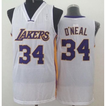 Lakers #34 Shaquille O'Neal White New Throwback Stitched NBA Jersey