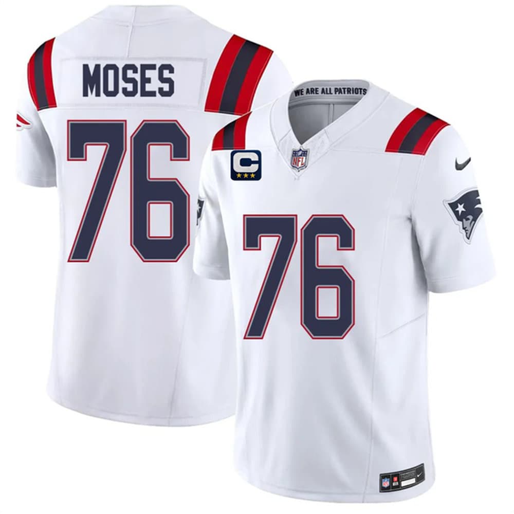 Men's New England Patriots #76 KMorgan Moses White 2026 3-Star C Pach Vapor F.U.S.E. Limited Jersey Men's New England Patriots #76 KMorgan Moses White 2026 3-Star C Pach Vapor F.U.S.E. Limited Jersey