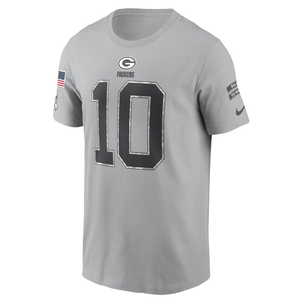 Men's Green Bay Packers #10 Jordan Love Gray 2024 Salute To Service Name & Number T-Shirt