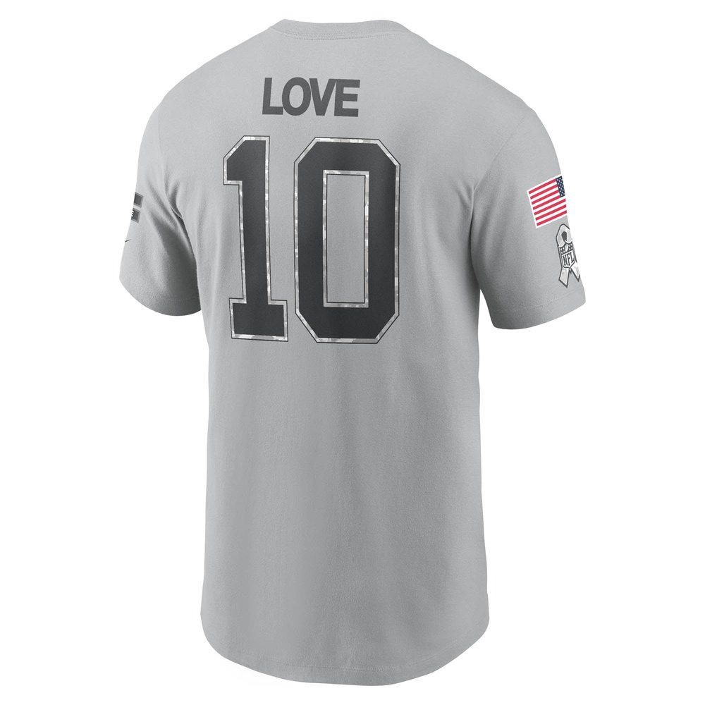Men's Green Bay Packers #10 Jordan Love Gray 2024 Salute To Service Name & Number T-Shirt