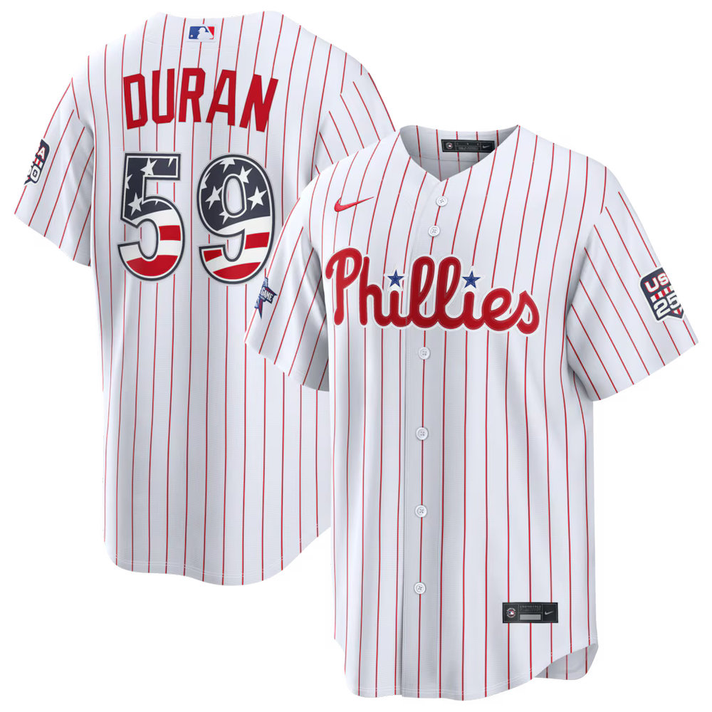 Youth Philadelphia Phillies #59 Jhoan Duran Nike White 2026 All-Star Edition Stars & Stripes Stadium Jersey Youth Philadelphia Phillies #59 Jhoan Duran Nike White 2026 All-Star Edition Stars & Stripes Stadium Jersey
