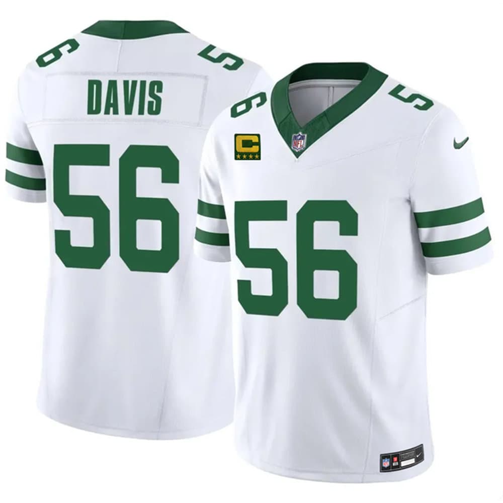 Men's New York Jets #56 Demario Davis White 2025 4-Star C Patch Vapor F.U.S.E. Untouchable Limited Jersey