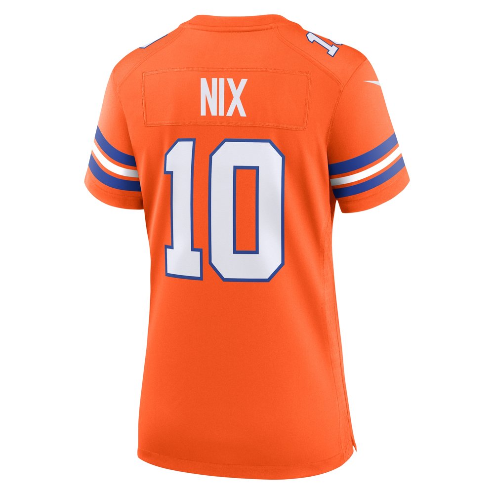 Women's Denver Broncos Bo Nix Orange Mile High Collection 1977 Throwback Player Game Jersey