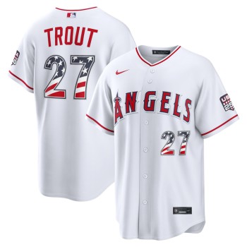 Men's Los Angeles Angels #27 Mike Trout Nike White USA 250 Fourth of July Home Stadium Jersey