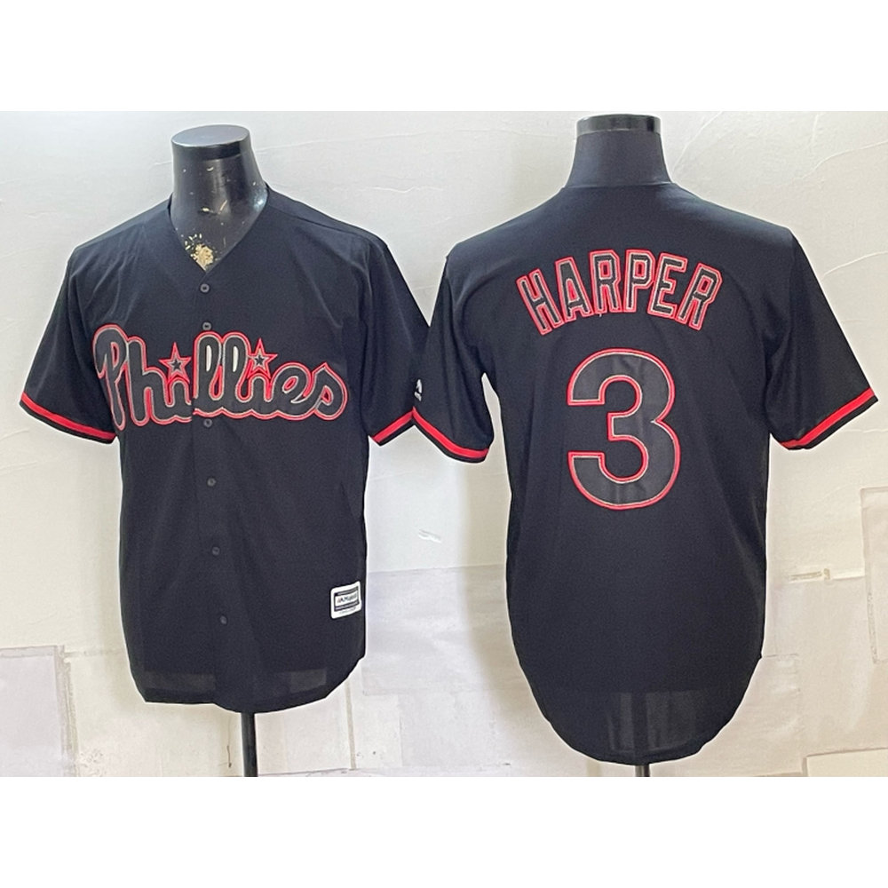 Men's Philadelphia Phillies #3 Bryce Harper Black Cool Base Stitched Baseball Jersey