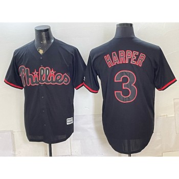 Men's Philadelphia Phillies #3 Bryce Harper Black Cool Base Stitched Baseball Jersey