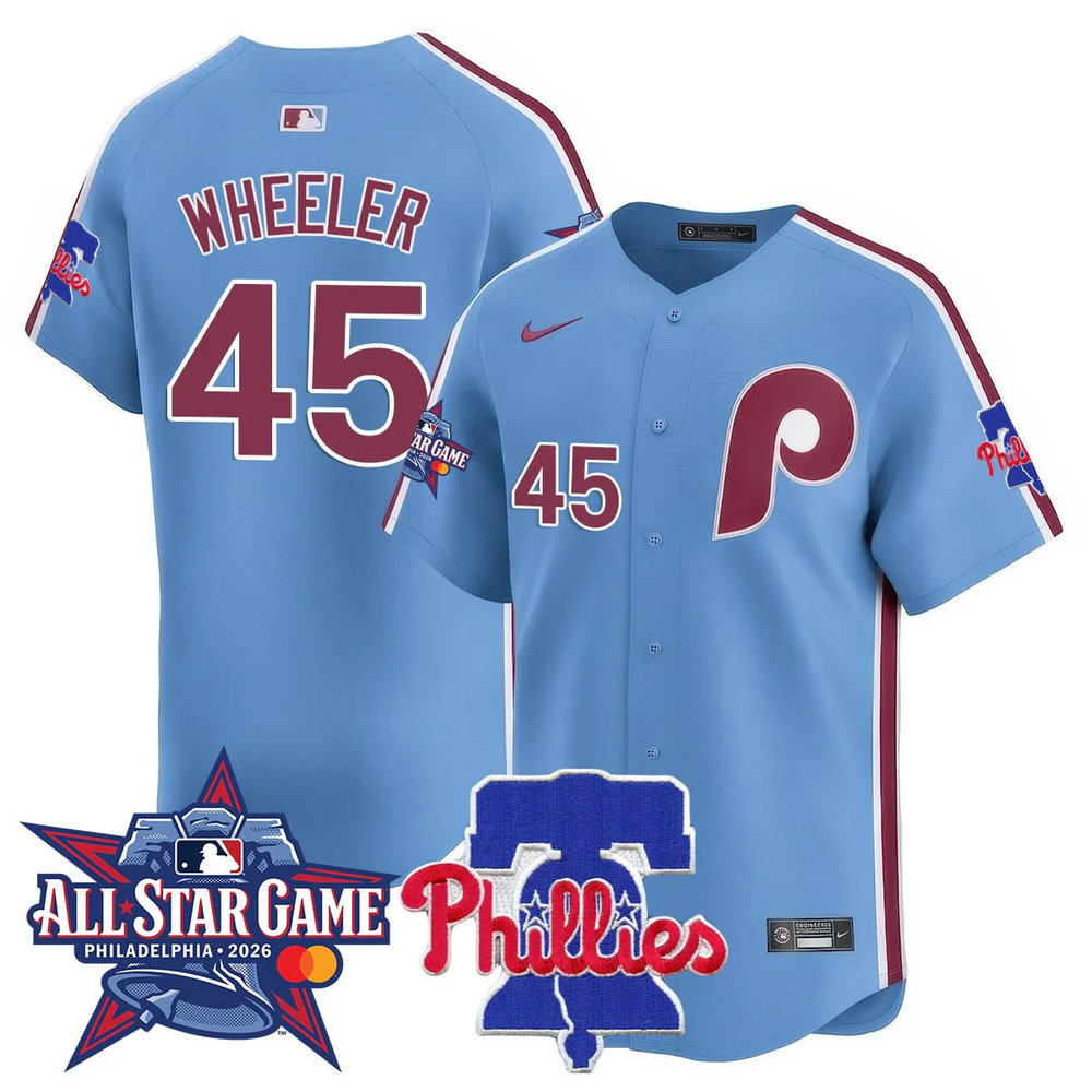 Youth Philadelphia Phillies #45 Zack Wheeler Light Blue 2026 MLB All-Star Jersey Youth Philadelphia Phillies #45 Zack Wheeler Light Blue 2026 MLB All-Star Jersey
