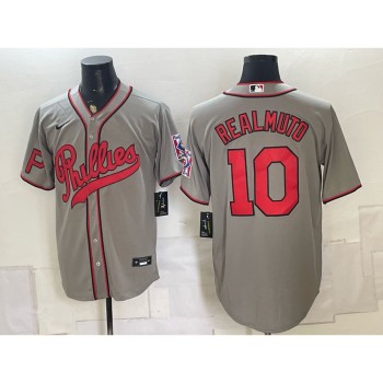 Men's Philadelphia Phillies #10 J.T. Realmuto Gray Cool Base Stitched Baseball Jersey
