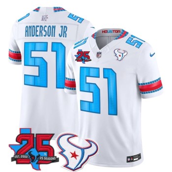 Men's Houston Texans #51 Will Anderson Jr. White 25th Anniversary Patch 'HOUSTON/US' 2026 Rivalries Collection Vapor F.U.S.E. Limited Jersey