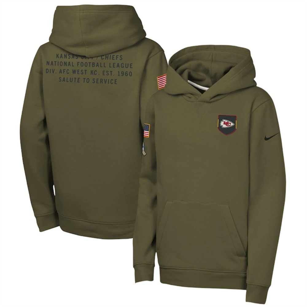 Youth Kansas City Chiefs Olive 2025 Salute to Service Club Fleece Hoodie Youth Kansas City Chiefs Olive 2025 Salute to Service Club Fleece Hoodie