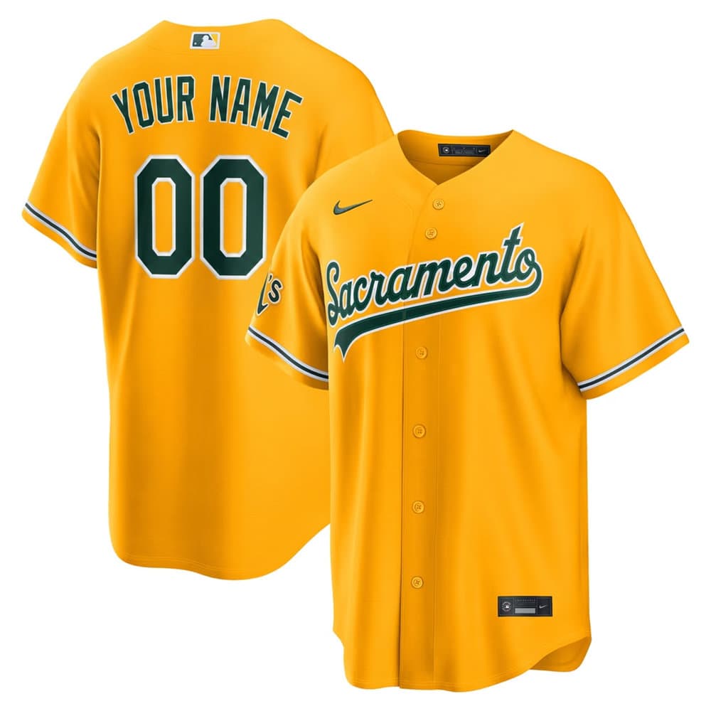 Youth Oakland Athletics Yellow Stitched Baseball Custom Jersey